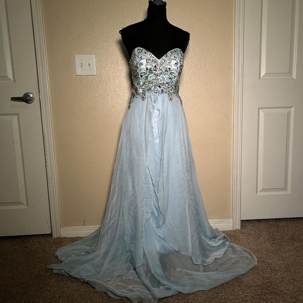 Alyce Paris Gown 8 Light Blue Beaded Strapless Formal Y2K Homecoming Dress